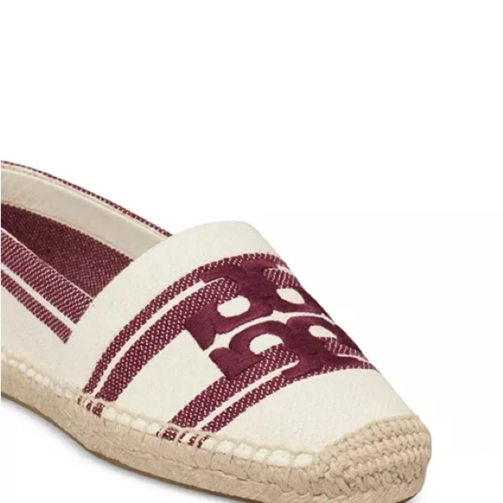 Tory Burch DOUBLET JACQUARD ESPADRILLE STRIPE LOGO Women's Burgundy and Cream 9